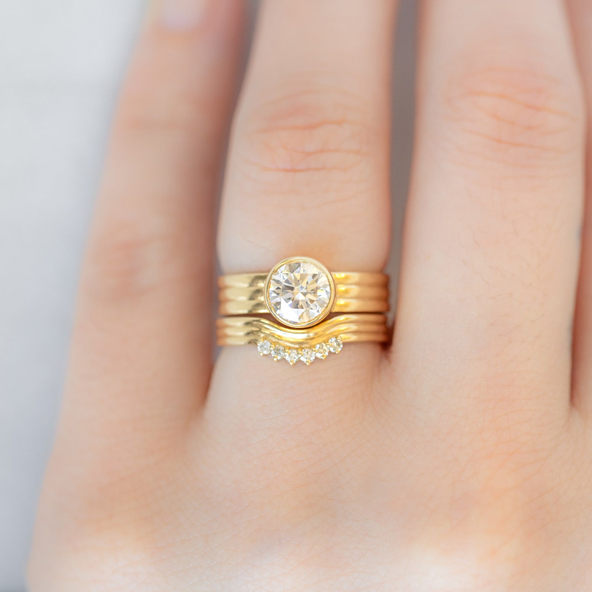 Alexis Russell Wedding Bands The Stratum Arc Stacking Band with Lab Grown Diamonds | Yellow Gold