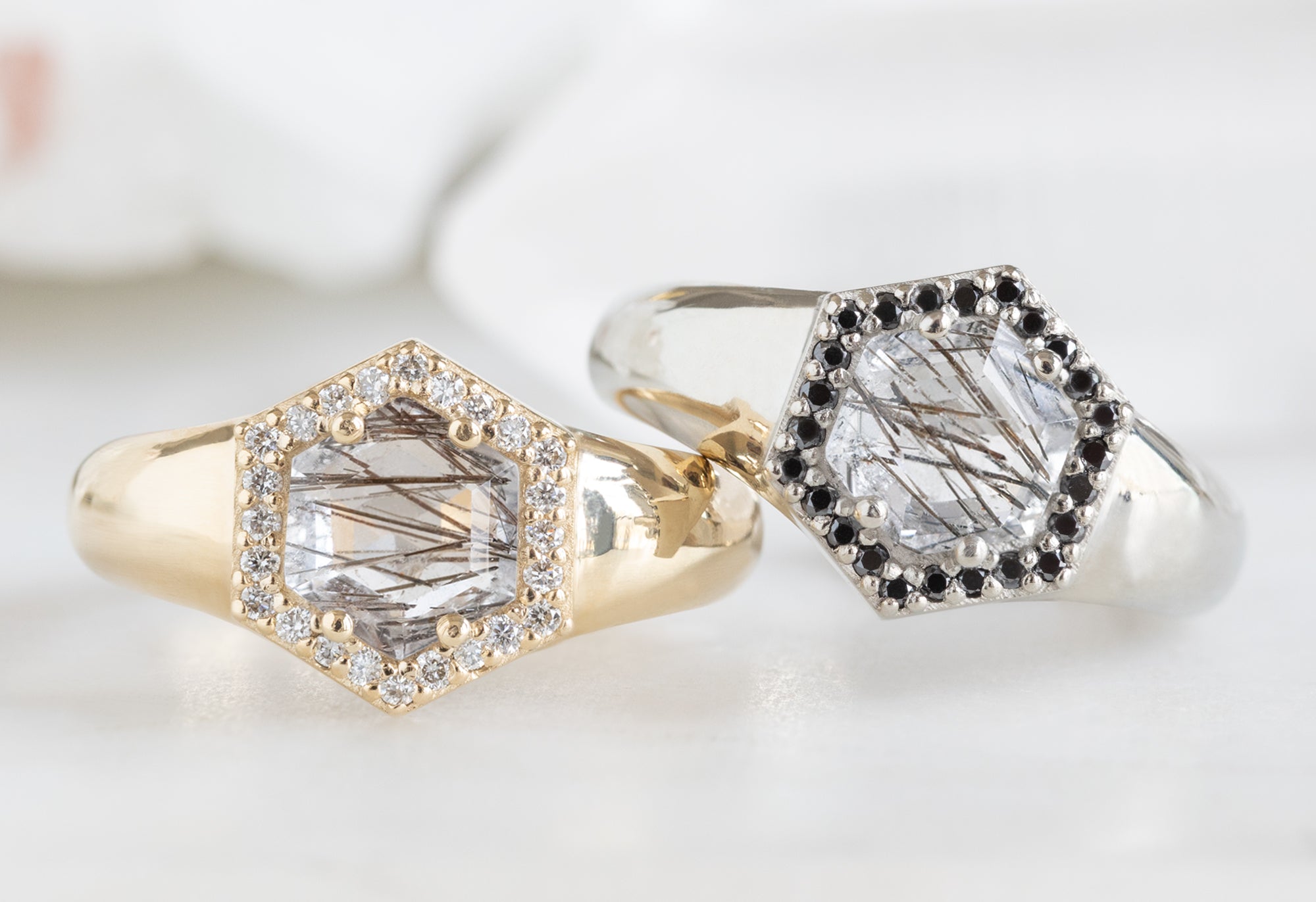Alexis Russell Engagement Rings The Signet Ring with a .70ct Tourmaline in Quartz Hexagon